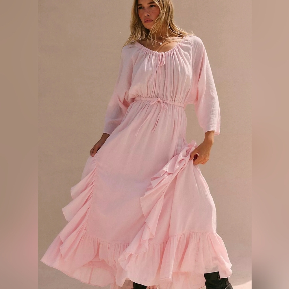 Free People Shore Chic Pink Off-Shoulder Maxi Dress - Picture 2 of 4